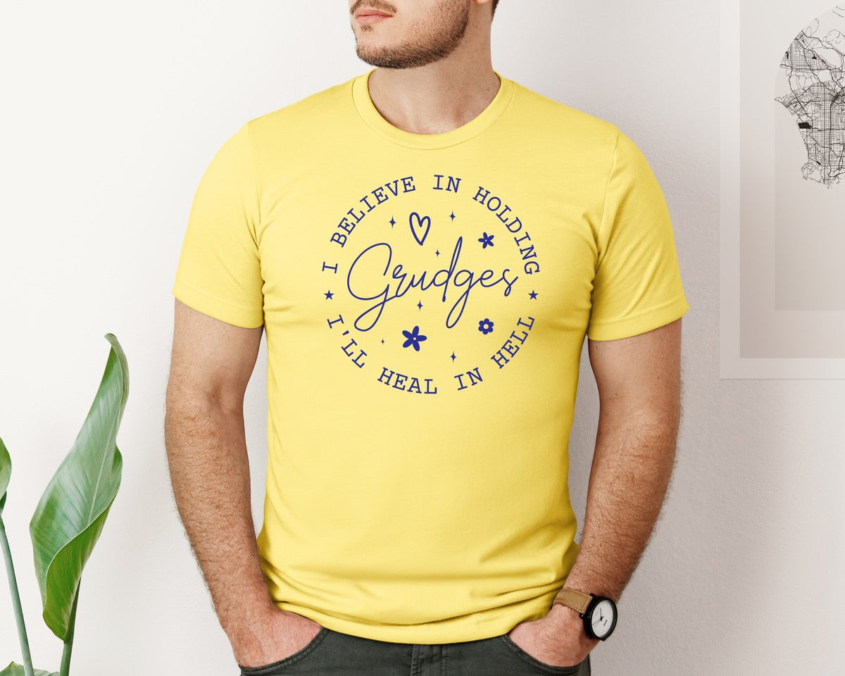 brand:Bella Canvas|color:Yellow|I Believe In Holding Grudges Ill Heal Graphic T-Shirt