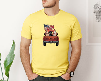 brand:Bella Canvas|color:Yellow|4Th Of July Dogs Truck Patriotic Graphic T-Shirt