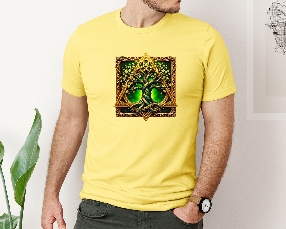 brand:Bella Canvas|color:Yellow|Celtic Tree Of Life Mystical Tree Graphic T-Shirt