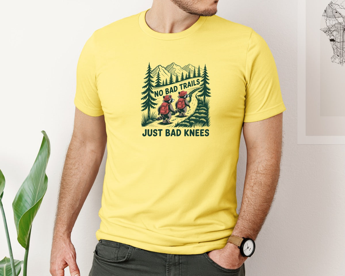 brand:Bella Canvas|color:Yellow|Retro Funny Hiking No Bad Trails Graphic T-Shirt