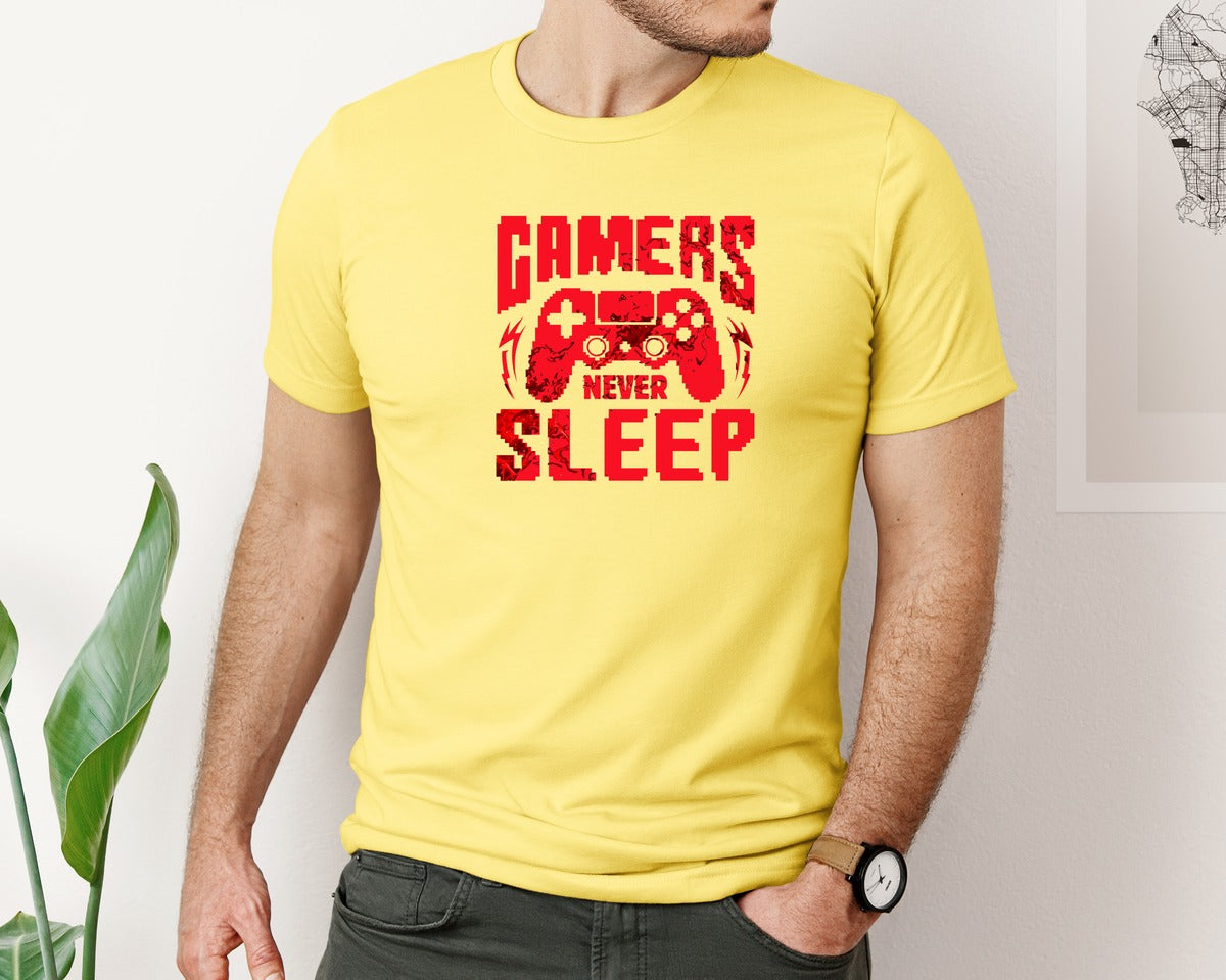 brand:Bella Canvas|color:Yellow|Gamers Never Sleep Graphic T Shirt 2 Graphic T-Shirt