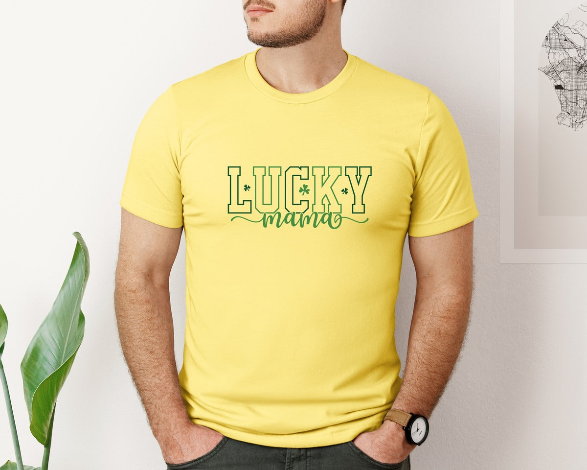 brand:Bella Canvas|color:Yellow|Shamrock Lucky Mama St Patricks Day Graphic T-Shirt