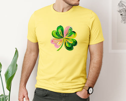 brand:Bella Canvas|color:Yellow|Brushstroke Shamrock Graphic T-Shirt
