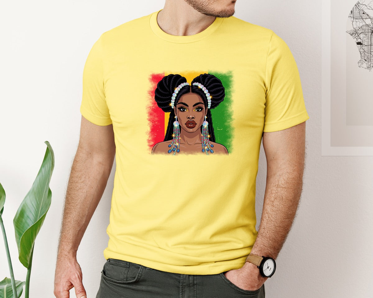 brand:Bella Canvas|color:Yellow|Afro Beauty Queen Black Culture Glam Graphic T-Shirt