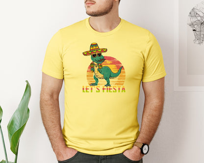 brand:Bella Canvas|color:Yellow|Lets Fiesta Dinosaur Cinco De Mayo Graphic T-Shirt