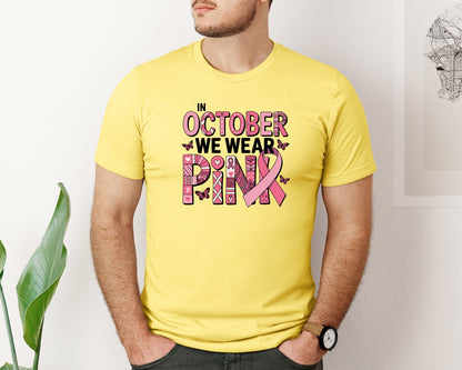 brand:Bella Canvas|color:Yellow|Fight Cancer Preppy Breast Cancer Graphic T-Shirt