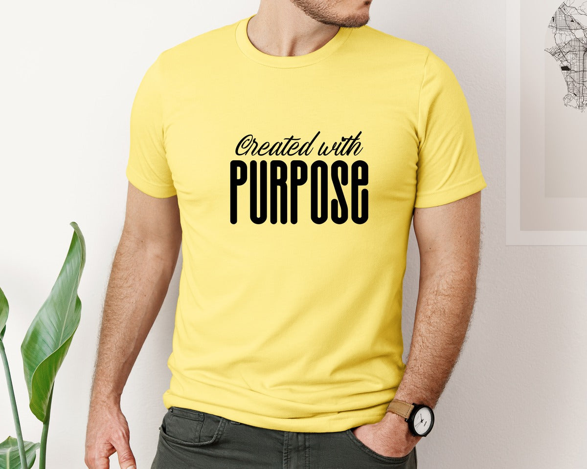 brand:Bella Canvas|color:Yellow|Created With Purpose Sleeve Design Graphic T-Shirt