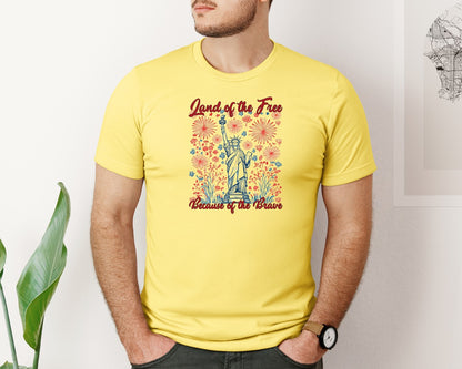 brand:Bella Canvas|color:Yellow|Retro 4Th July Statue Of Liberty Land Graphic T-Shirt