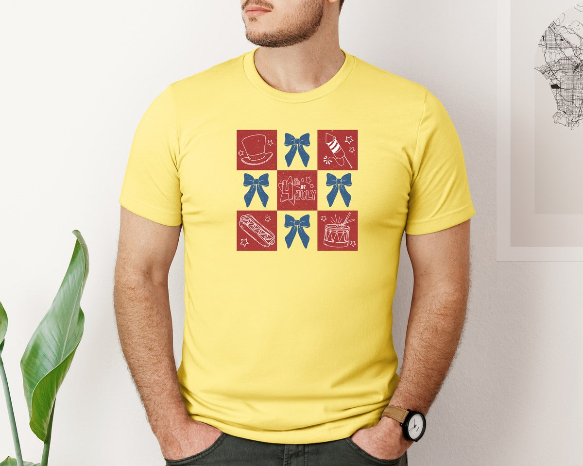 brand:Bella Canvas|color:Yellow|Retro 4Th Of July Usa Coquette Graphic T-Shirt