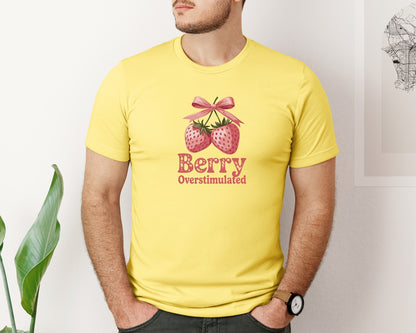 brand:Bella Canvas|color:Yellow|Berry Overstimulated Cute Art Graphic T-Shirt