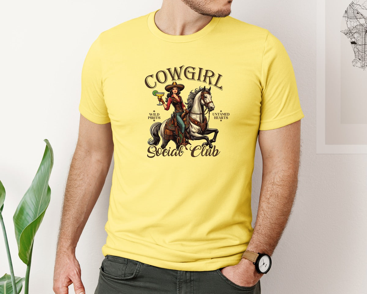 brand:Bella Canvas|color:Yellow|Cowgirl Social Club Cowgirl Graphic T-Shirt