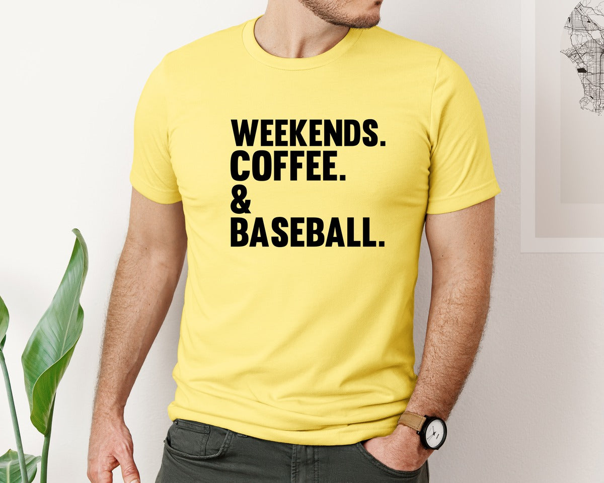 brand:Bella Canvas|color:Yellow|Weekends Coffee Baseball Tshirt Design Graphic T-Shirt