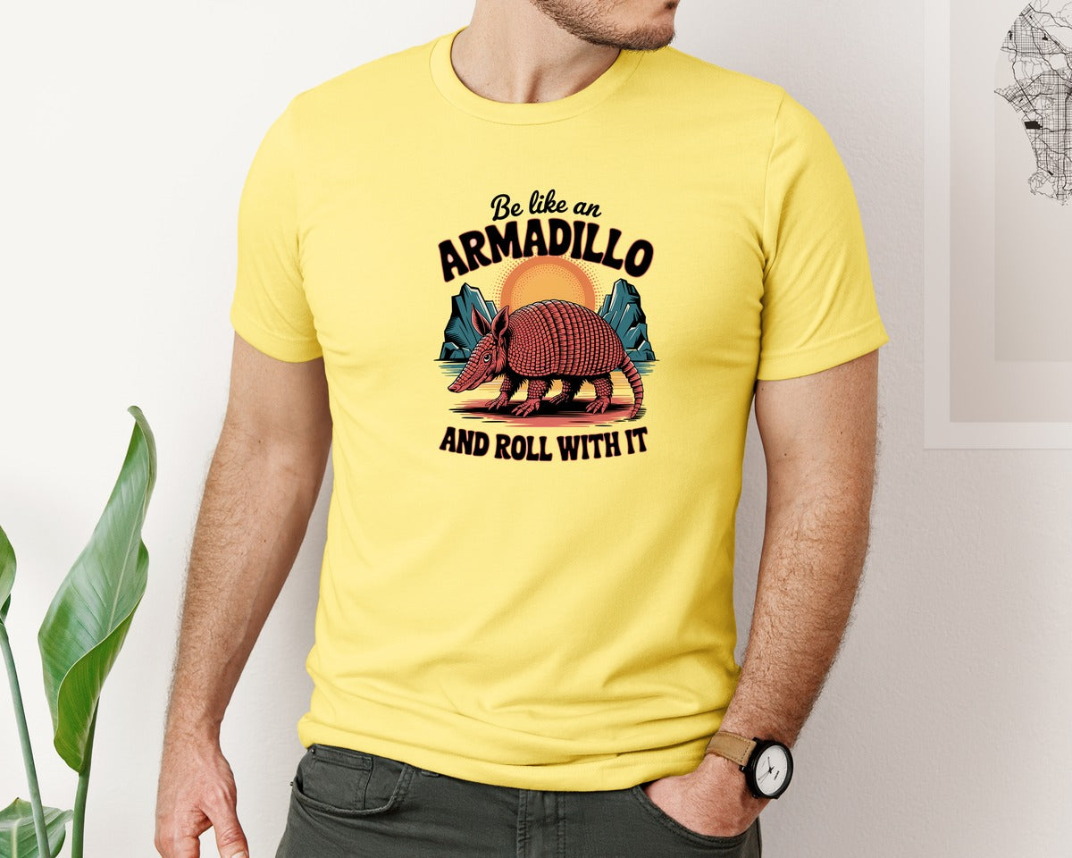 brand:Bella Canvas|color:Yellow|Be Like An Armadillo Design 2 Graphic T-Shirt