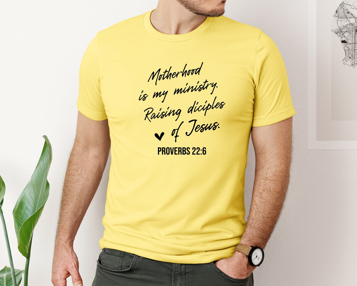 brand:Bella Canvas|color:Yellow|Christian Mom Motherhood Is Kingdom Graphic T-Shirt