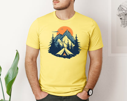 brand:Bella Canvas|color:Yellow|Sunset Camping Adventure T Shirt Design 8 Graphic T-Shirt