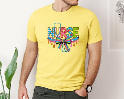 brand:Bella Canvas|color:Yellow|Preppy Nurse Floral Coquette 2 Graphic T-Shirt