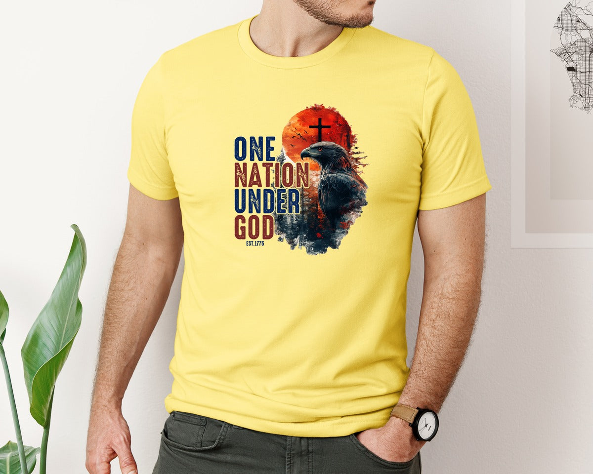 brand:Bella Canvas|color:Yellow|One Nation Under God 4Th Of July 2 Graphic T-Shirt
