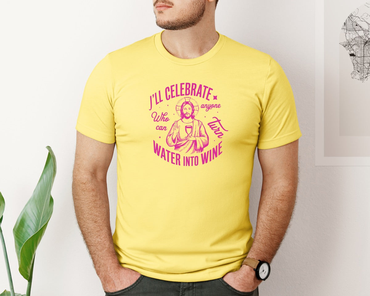 brand:Bella Canvas|color:Yellow|Jesus Water Into Wine Design Graphic T-Shirt