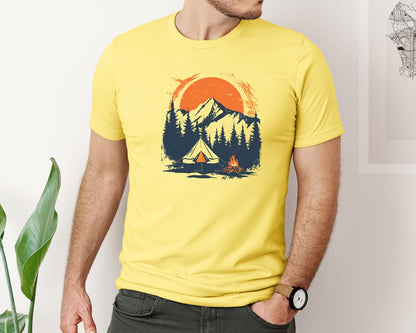 brand:Bella Canvas|color:Yellow|Sunset Camping Adventure T Shirt Design 3 Graphic T-Shirt