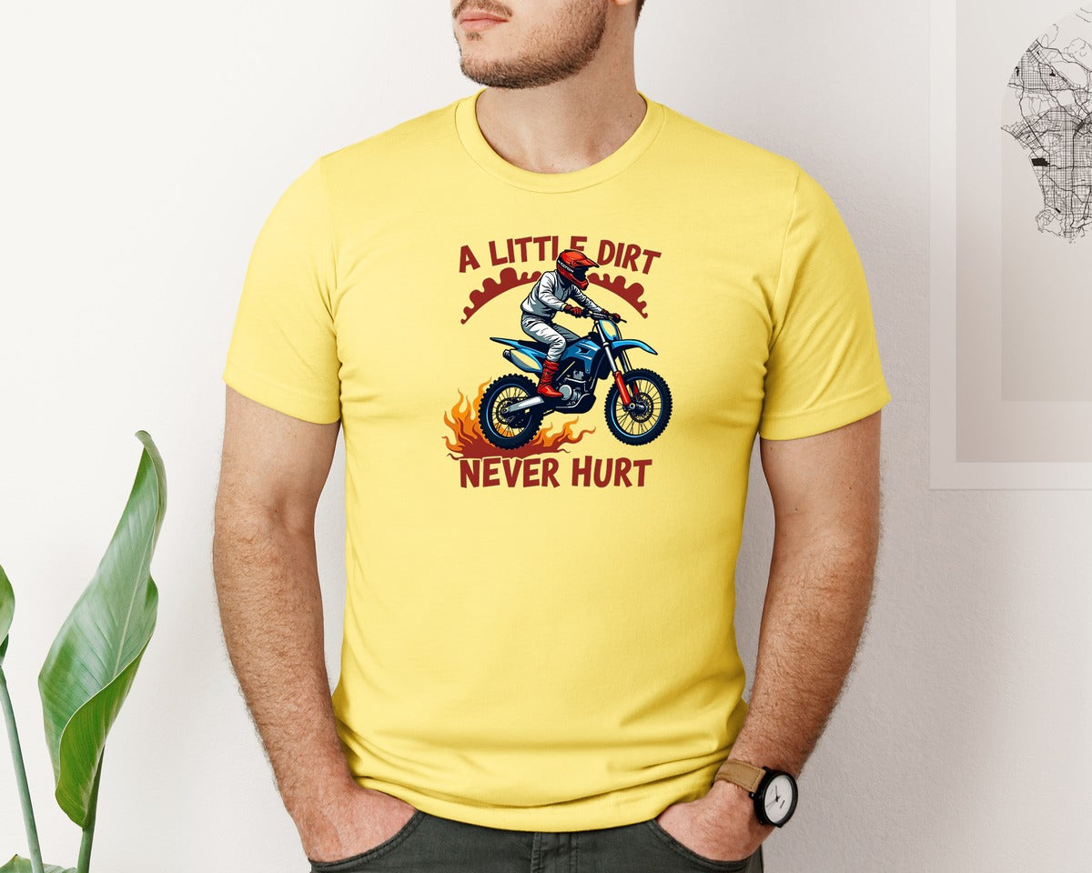 brand:Bella Canvas|color:Yellow|A Little Dirt Never Hurt Rider Graphic T-Shirt