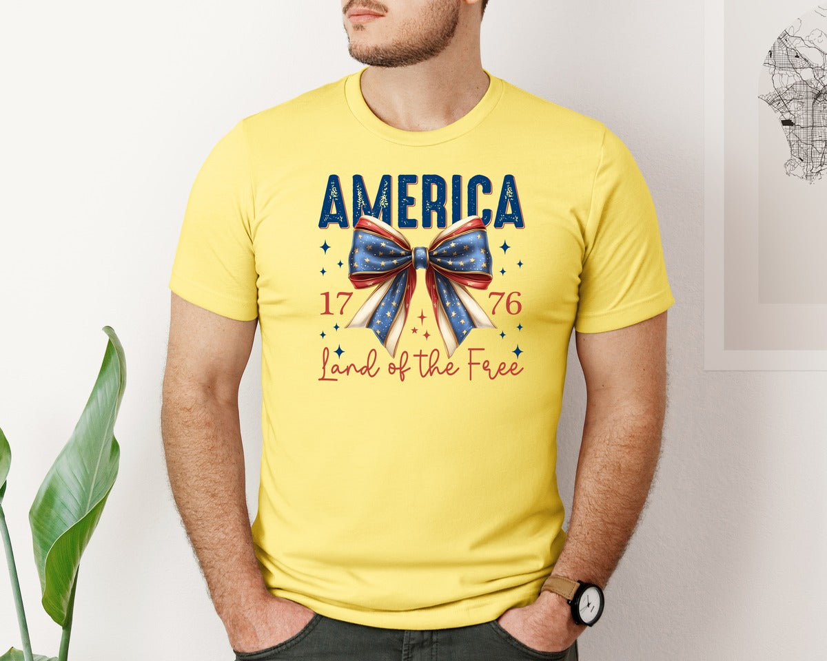 brand:Bella Canvas|color:Yellow|America Bow Land Of The Free Graphic T-Shirt