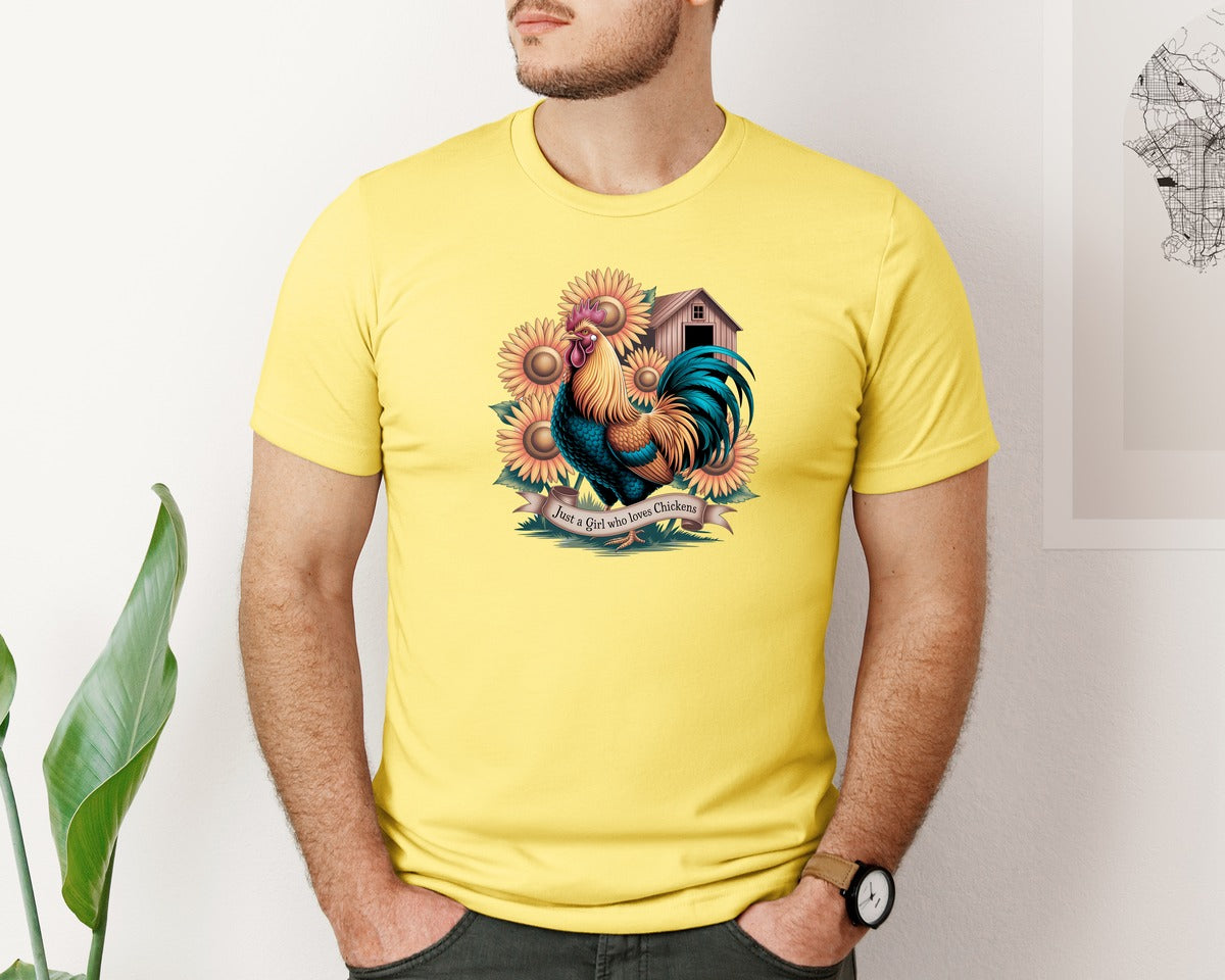 brand:Bella Canvas|color:Yellow|Just A Girl Who Loves Chickens 10 Graphic T-Shirt
