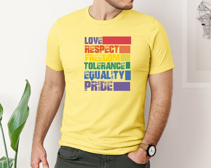 brand:Bella Canvas|color:Yellow|Love Respect Freedom Tolerance Equality 10 Graphic T-Shirt