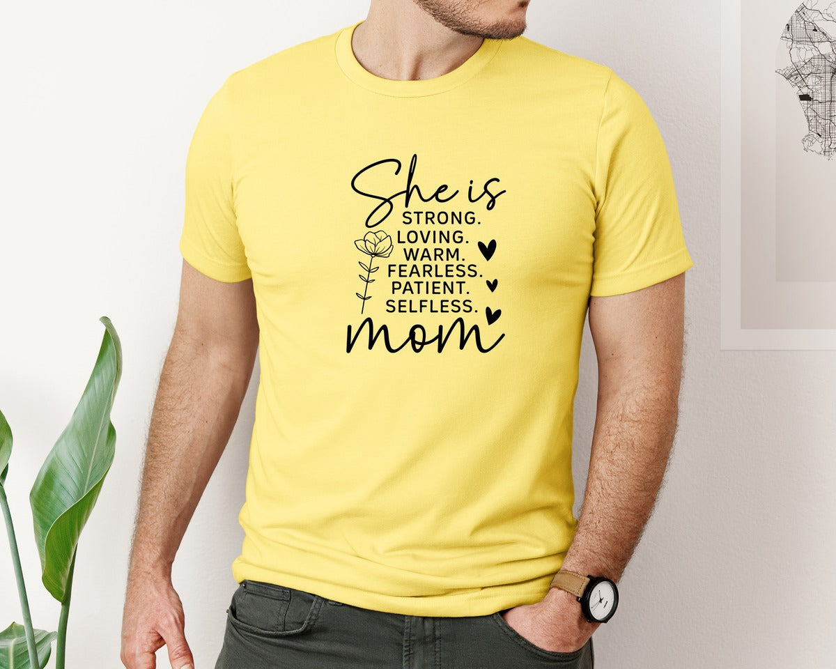 brand:Bella Canvas|color:Yellow|She Is Strong Loved Mama Graphic T-Shirt