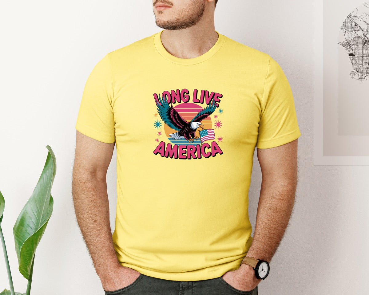 brand:Bella Canvas|color:Yellow|Long Live America Graphic T-Shirt
