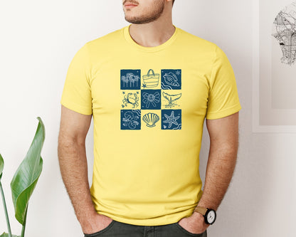 brand:Bella Canvas|color:Yellow|Summer Vibes Checkered Beach Graphic T-Shirt