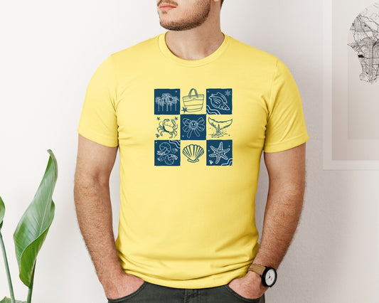 Summer Vibes Checkered Beach Graphic T-Shirt
