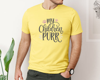 brand:Bella Canvas|color:Yellow|My Children Purr Cute Cat Quote Graphic T-Shirt