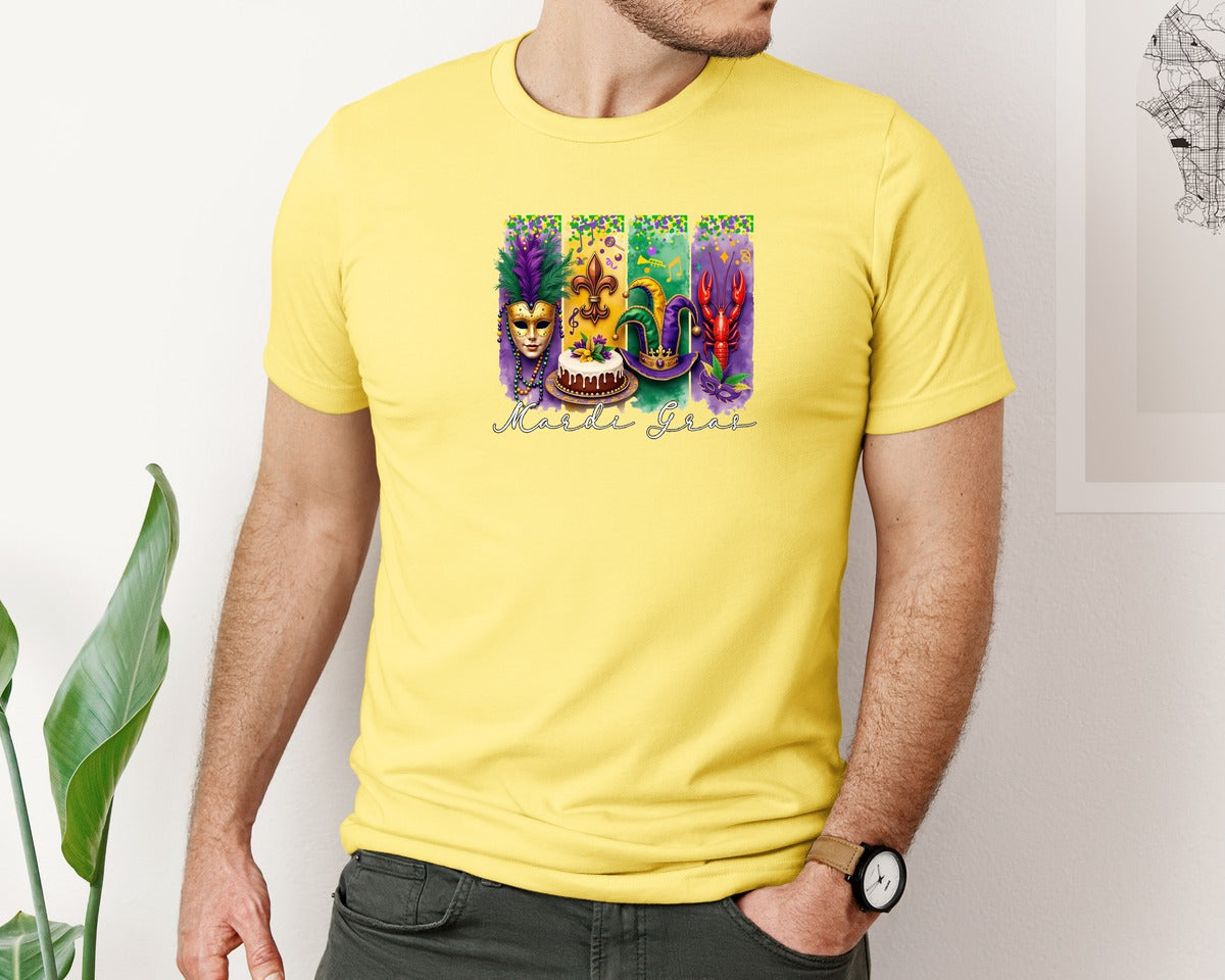 brand:Bella Canvas|color:Yellow|Mardi Gras Coquette 2 Graphic T-Shirt