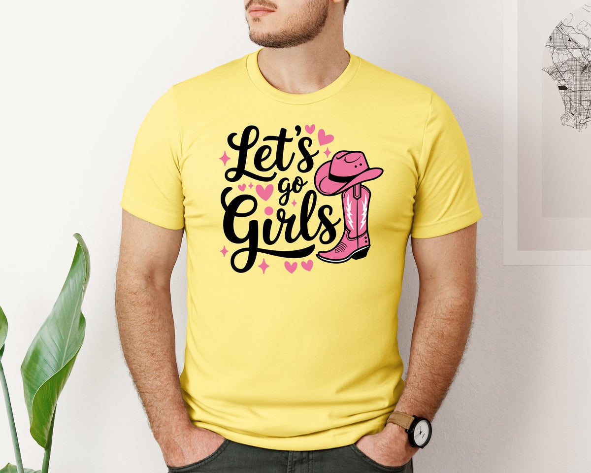 brand:Bella Canvas|color:Yellow|Lets Go Girls Western Cowgirl Graphic T-Shirt