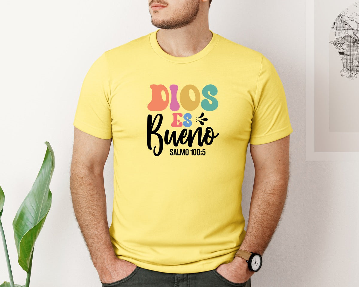 brand:Bella Canvas|color:Yellow|Dios Es Bueno Salmo Cien Cinco Graphic T-Shirt