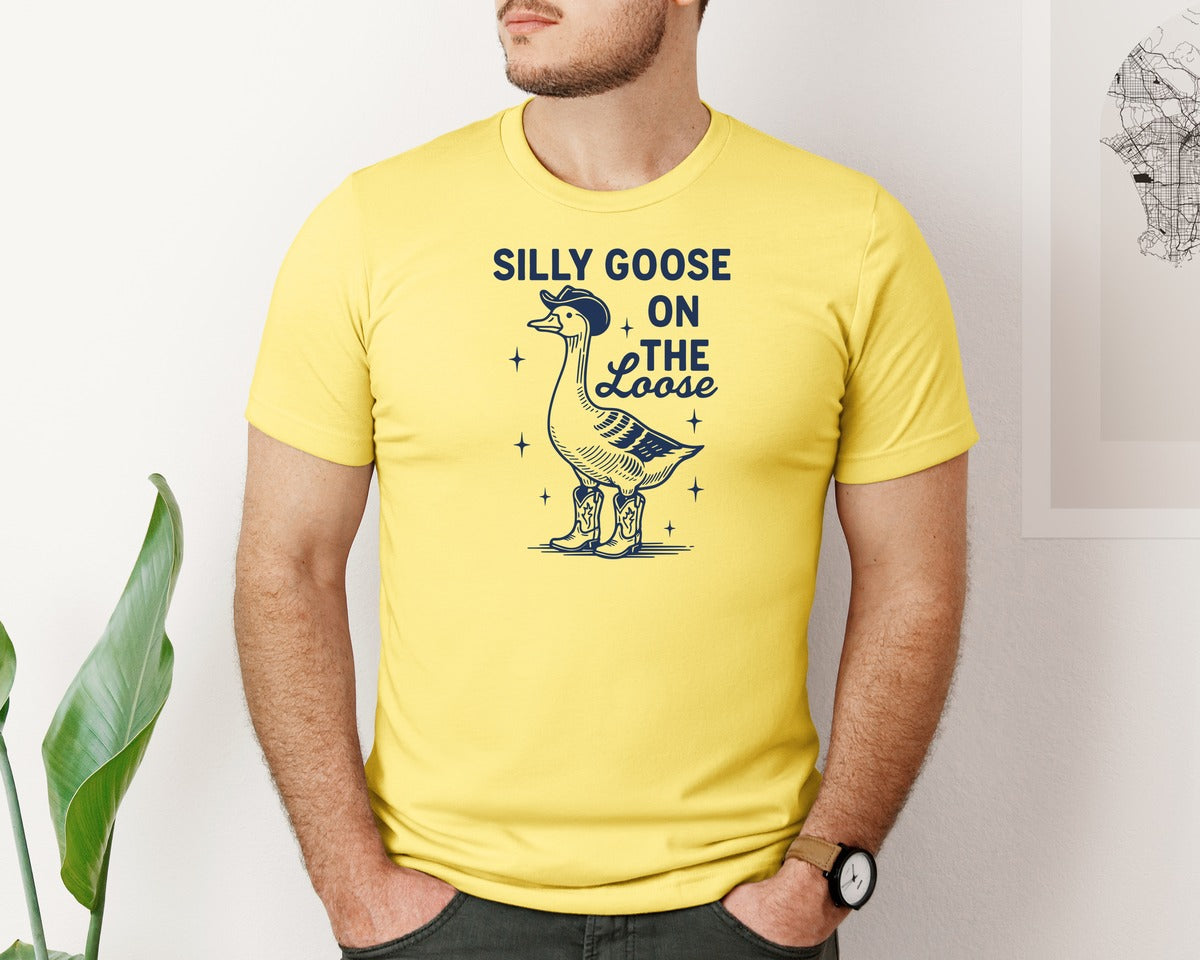 brand:Bella Canvas|color:Yellow|Silly Goose On The Loose T Shirt Design Graphic T-Shirt