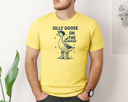 brand:Bella Canvas|color:Yellow|Silly Goose On The Loose T Shirt Design Graphic T-Shirt
