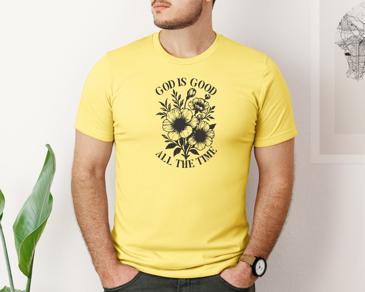 brand:Bella Canvas|color:Yellow|Floral Bible Verse Christian Graphic T-Shirt