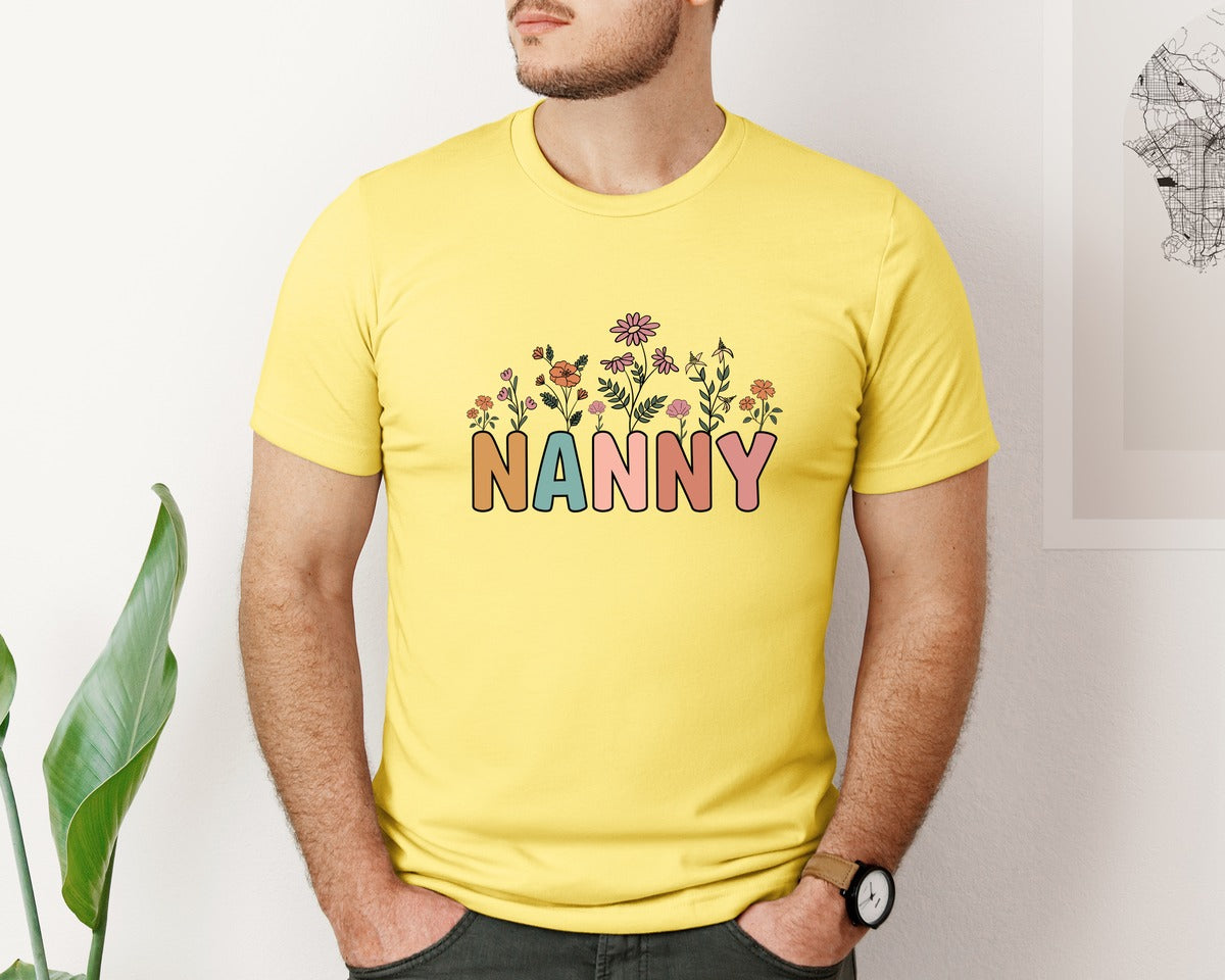 brand:Bella Canvas|color:Yellow|Floral Nanny Design Graphic T-Shirt