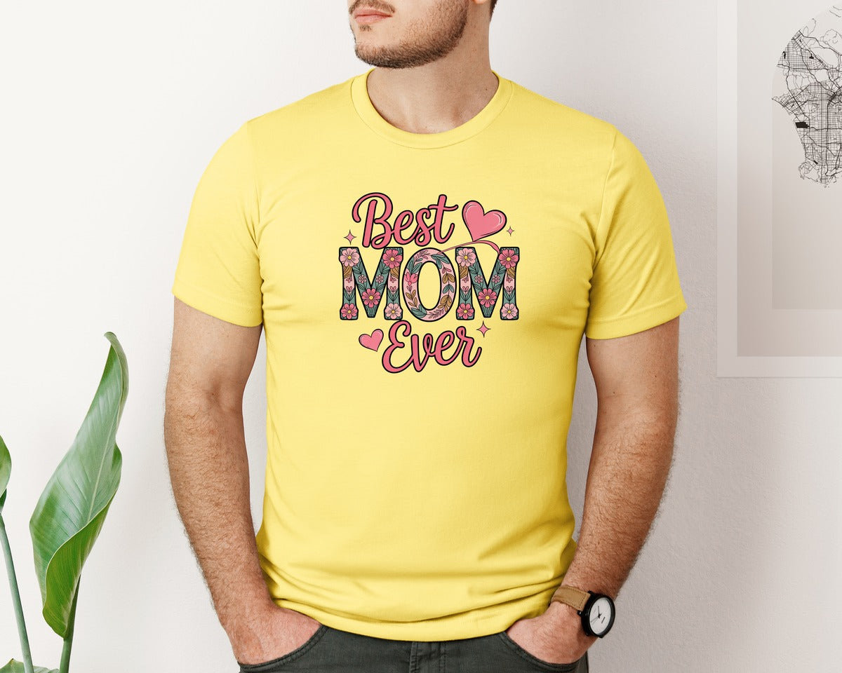 brand:Bella Canvas|color:Yellow|Best Mom Ever Mothers Day Gift Mo Graphic T-Shirt