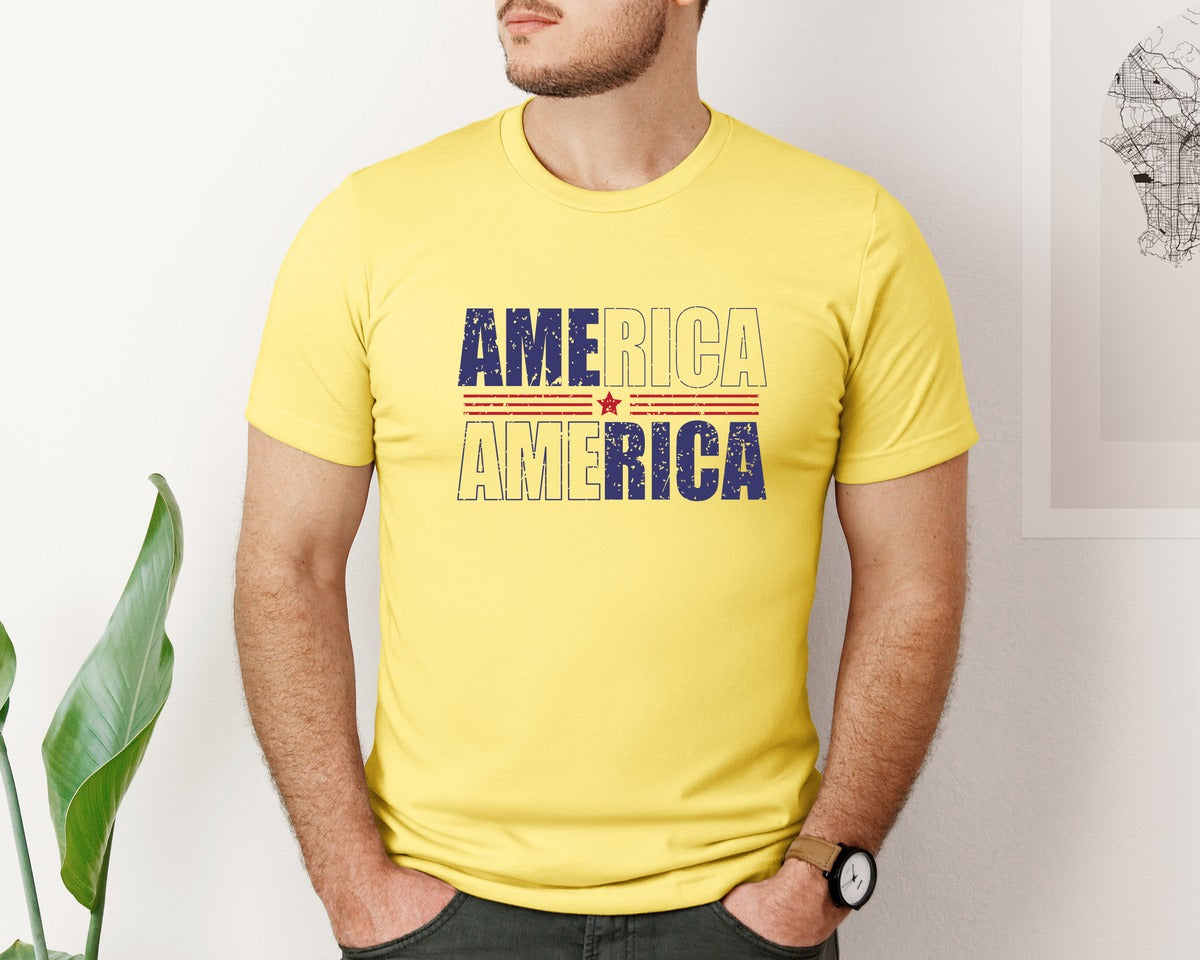 brand:Bella Canvas|color:Yellow|America Patriotic Graphic T-Shirt
