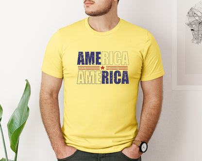 brand:Bella Canvas|color:Yellow|America Patriotic Graphic T-Shirt
