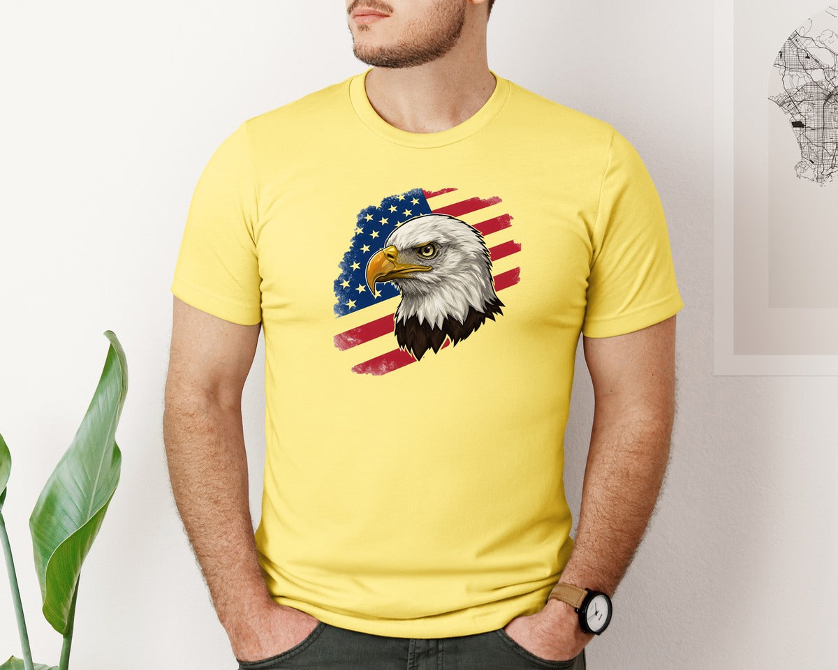 brand:Bella Canvas|color:Yellow|American Eagle With Flag Patriotic Graphic T-Shirt