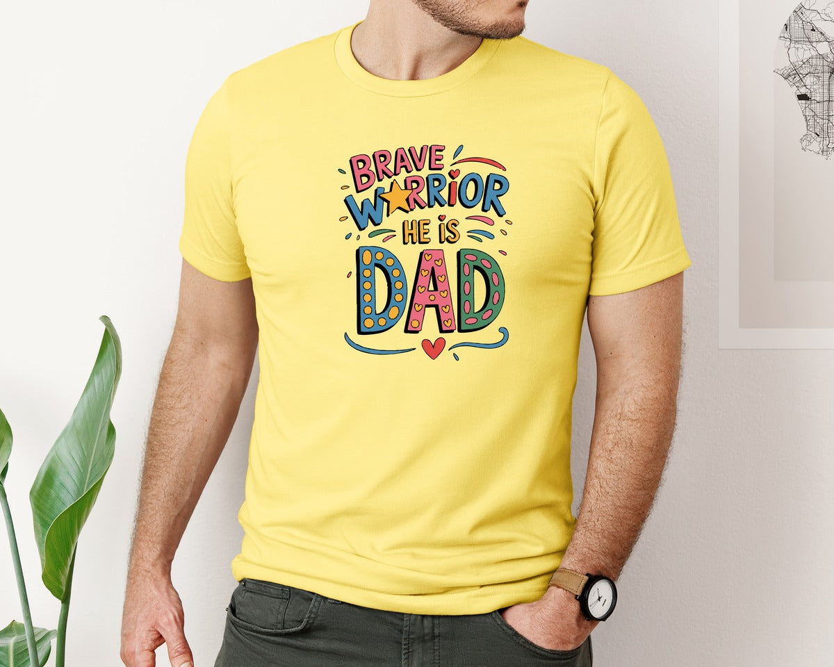 brand:Bella Canvas|color:Yellow|Brave Dad Colorful Cartoon Art Graphic T-Shirt