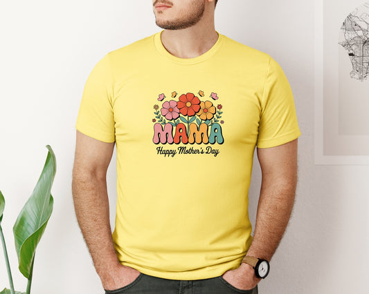 Retro Floral Mama Happy Mothers Day Graphic T-Shirt