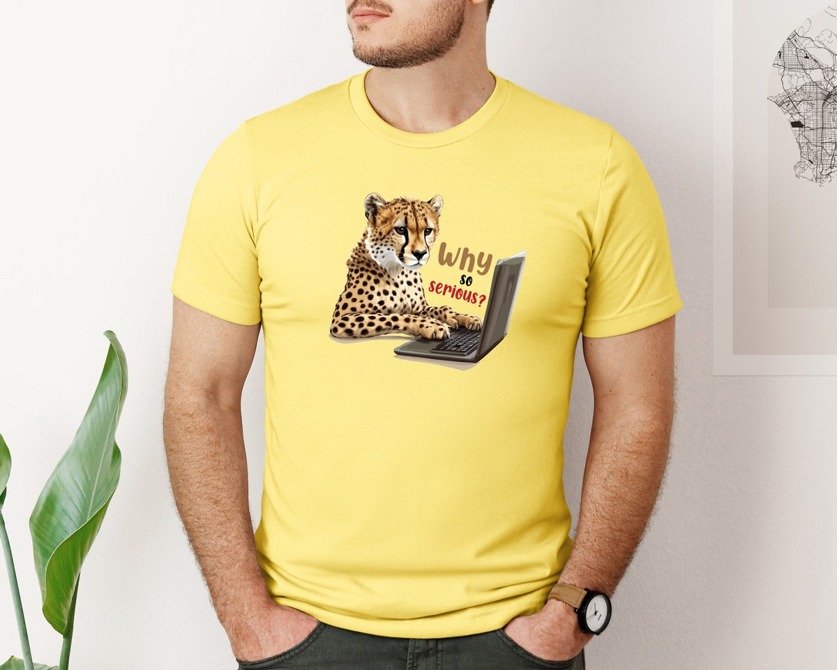 brand:Bella Canvas|color:Yellow|Tiger Typing On A Laptop T Shirt Print Graphic T-Shirt