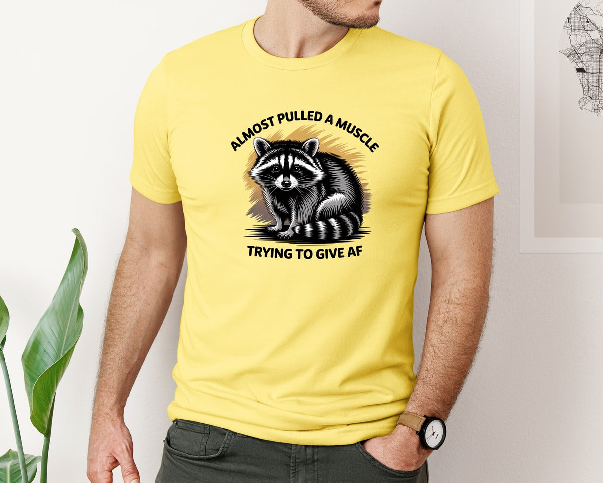 brand:Bella Canvas|color:Yellow|Funny Raccoon Sarcastic Quote Graphic T-Shirt