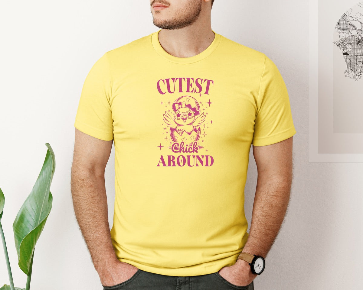 brand:Bella Canvas|color:Yellow|Retro Easter Cutest Chick Around Graphic T-Shirt