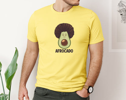 brand:Bella Canvas|color:Yellow|Funny Avocado With Afro Hair Tee Design Graphic T-Shirt