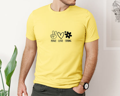 brand:Bella Canvas|color:Yellow|Peace Love Spring 4 Graphic T-Shirt